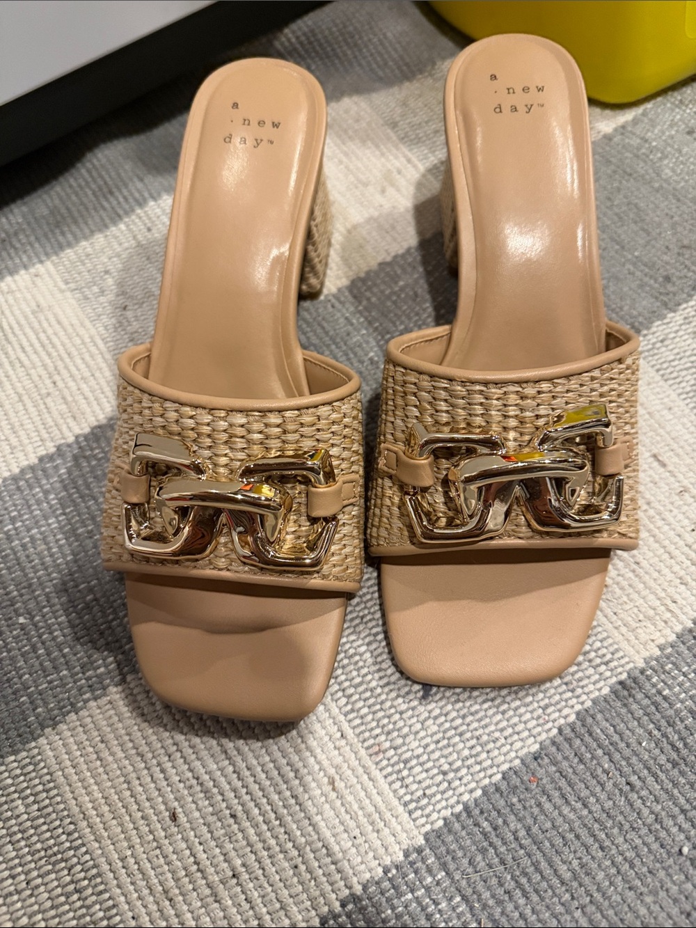 a new day Nude Woven Slide Heels with Gold Chain Detail